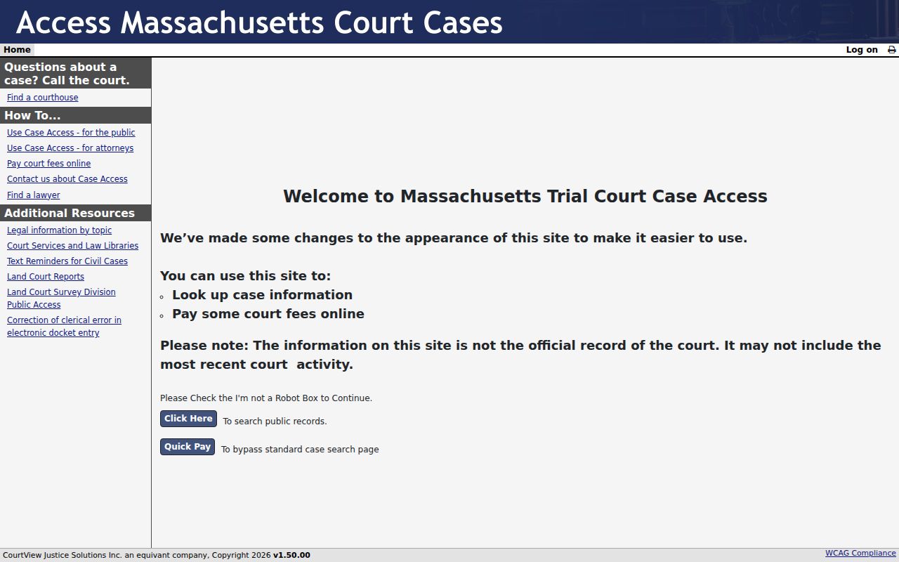 Framingham residents directory MassCourts name search landing page