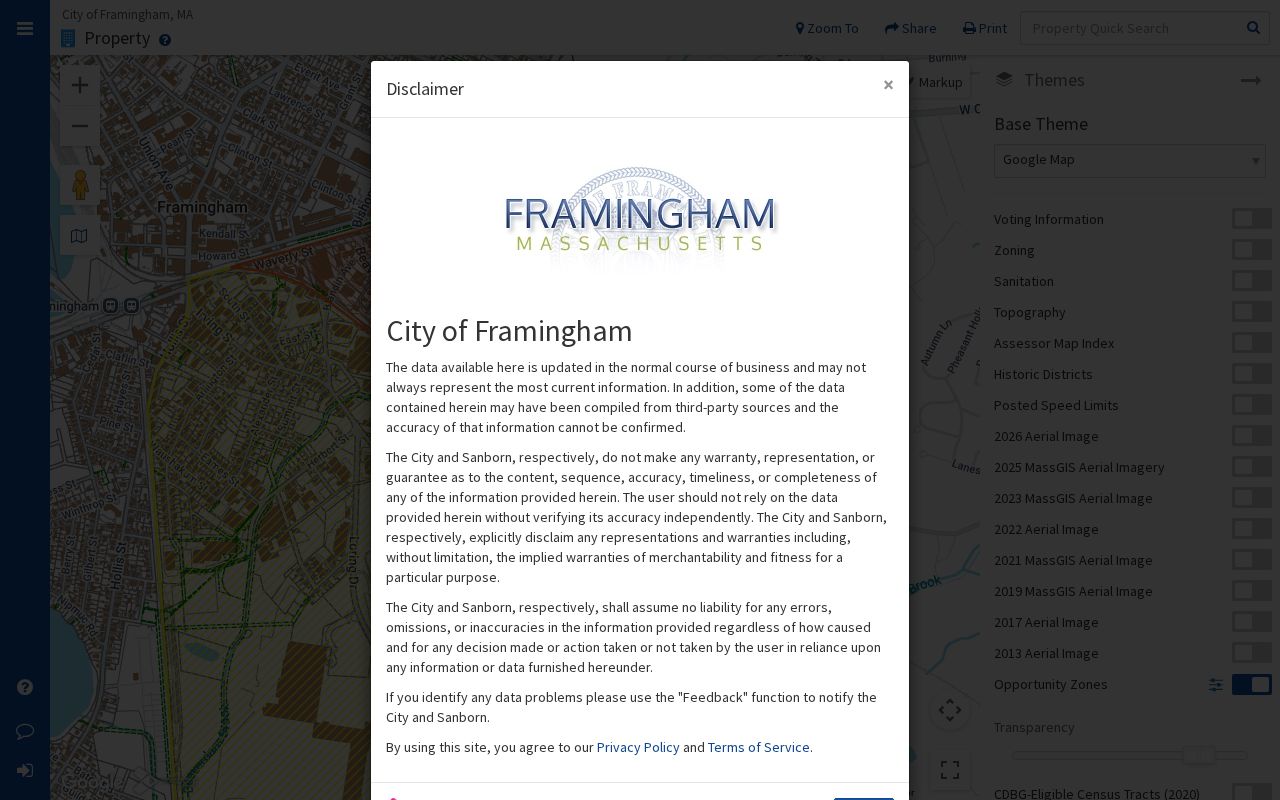 Framingham neighbors MapGeo abutters tool with nearby parcel highlighting
