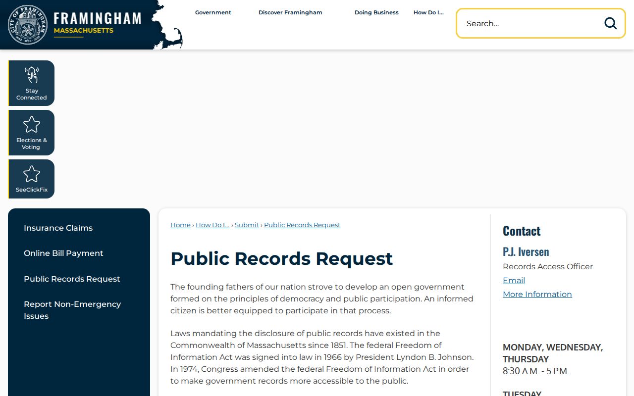 Framingham residents directory public-records request source