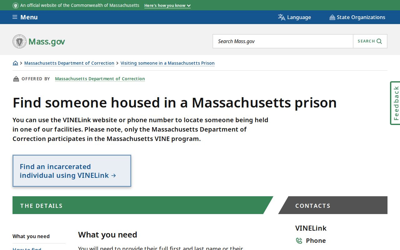 Framingham resident lookup using the Massachusetts VINELink locator route